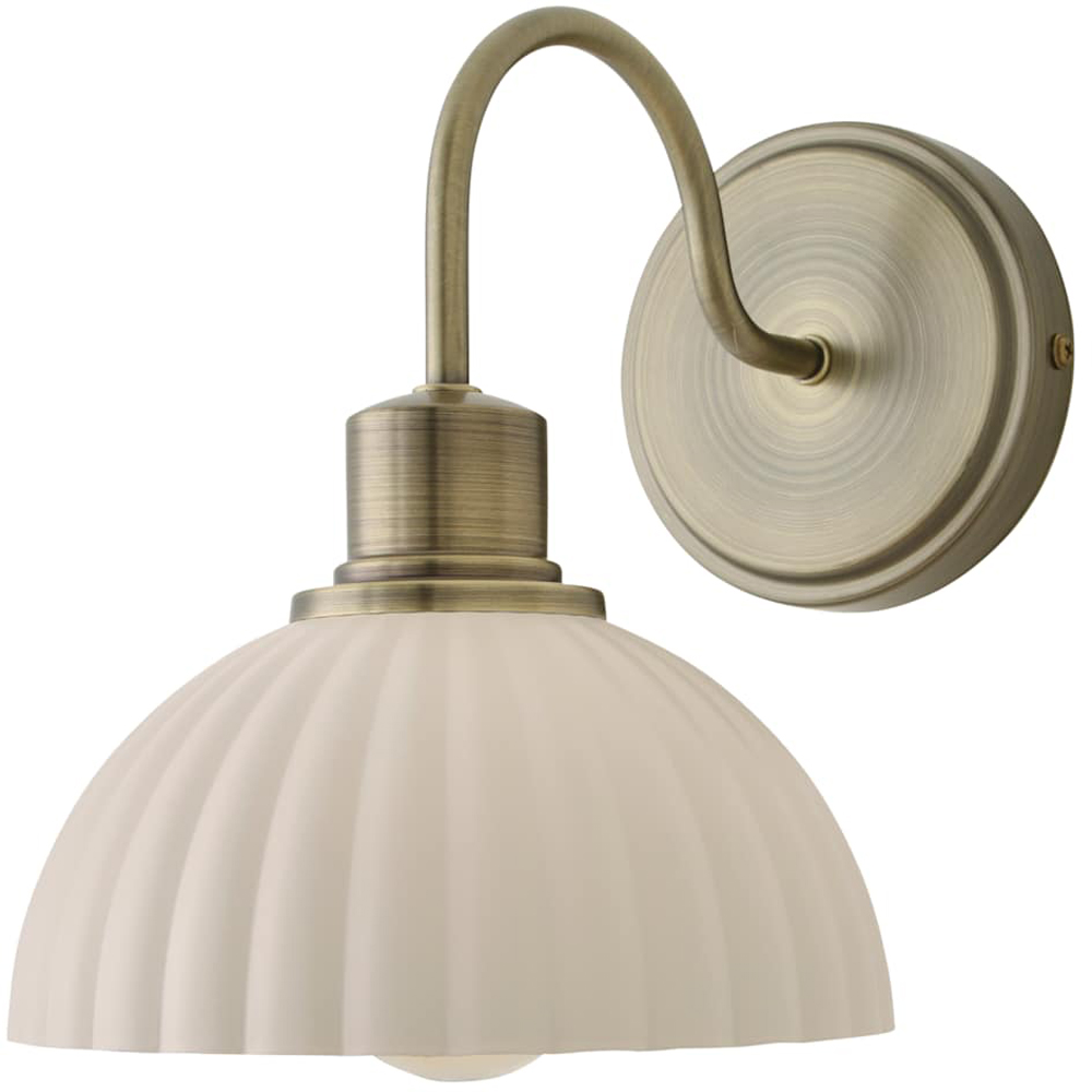 ValueLights Bourton Cream Ribbed Dome Shade Brushed Gold Wall Light with Bulb Image 1