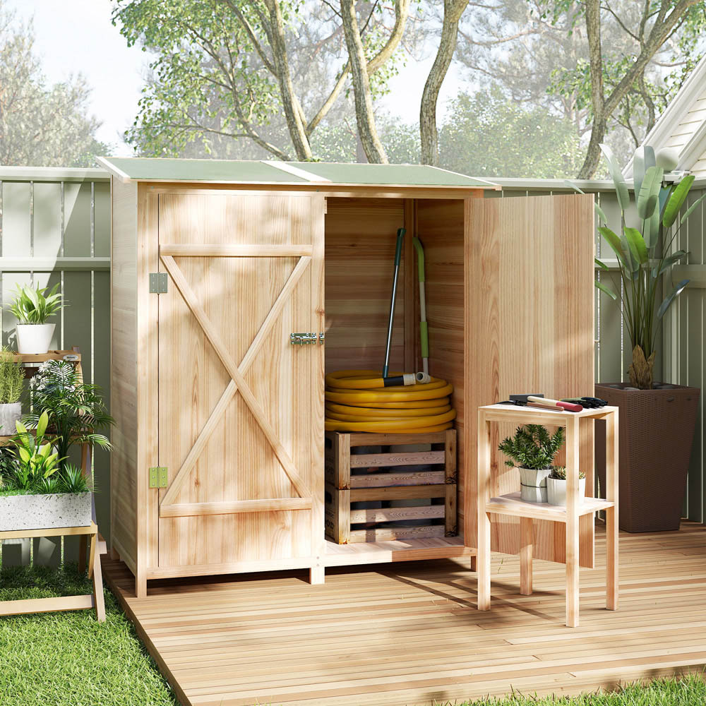 Outsunny 4.7 x 3.9 x 2.1ft Natural Tool Storage Shed with Table Image 5
