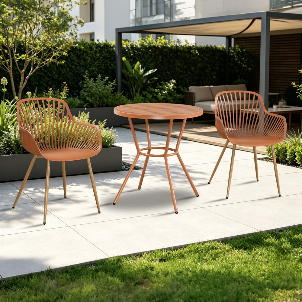 Core Products 2 Seater Terracotta Sunray Design Round Plastic Table Garden Bistro Set Image 1