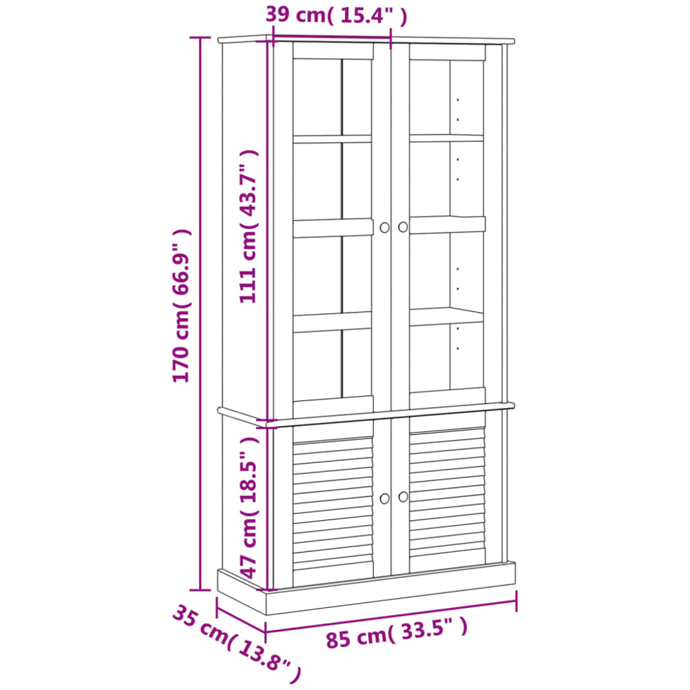 vidaXL 4 Door Brown Glass Display Cabinet Image 9