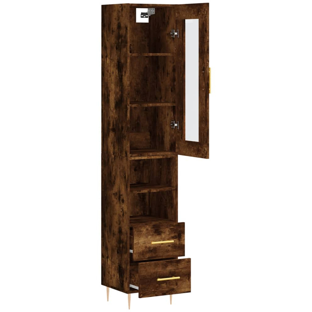 vidaXL Single Glass Door 2 Drawer 2 Shelf Smoked Oak Highboard Image 4