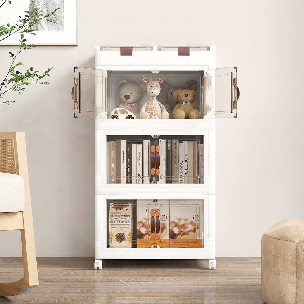 Costway 160L White Collapsible Storage Bins with Wheels Set of 3 Image 4