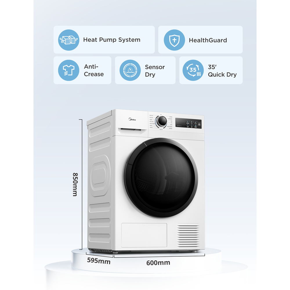 Midea MD110H80D/W White Heat Pump Tumble Dryer 8kg Image 9