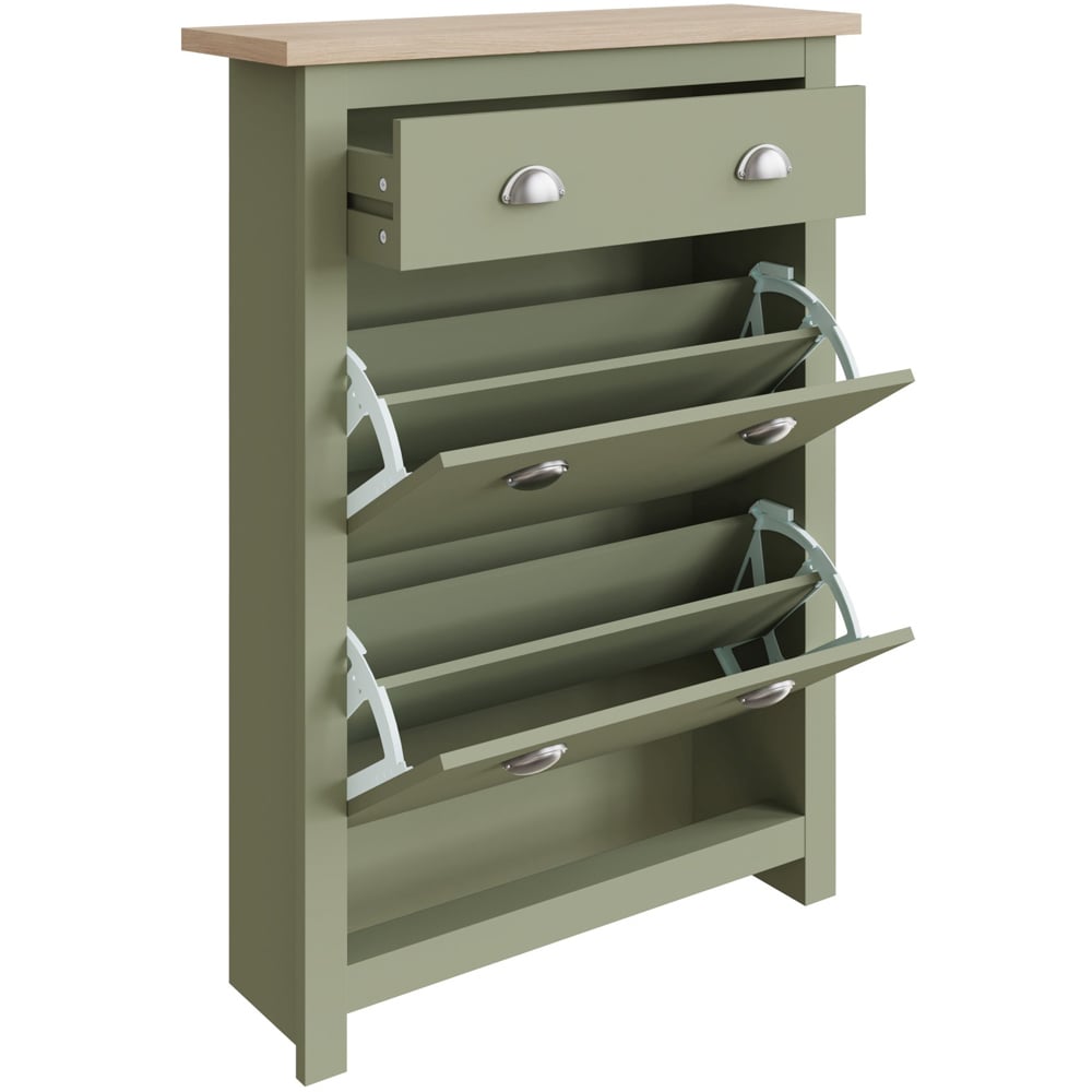 GFW Lancaster 2 Door Single Drawer Sage Green Shoe Cabinet Image 5