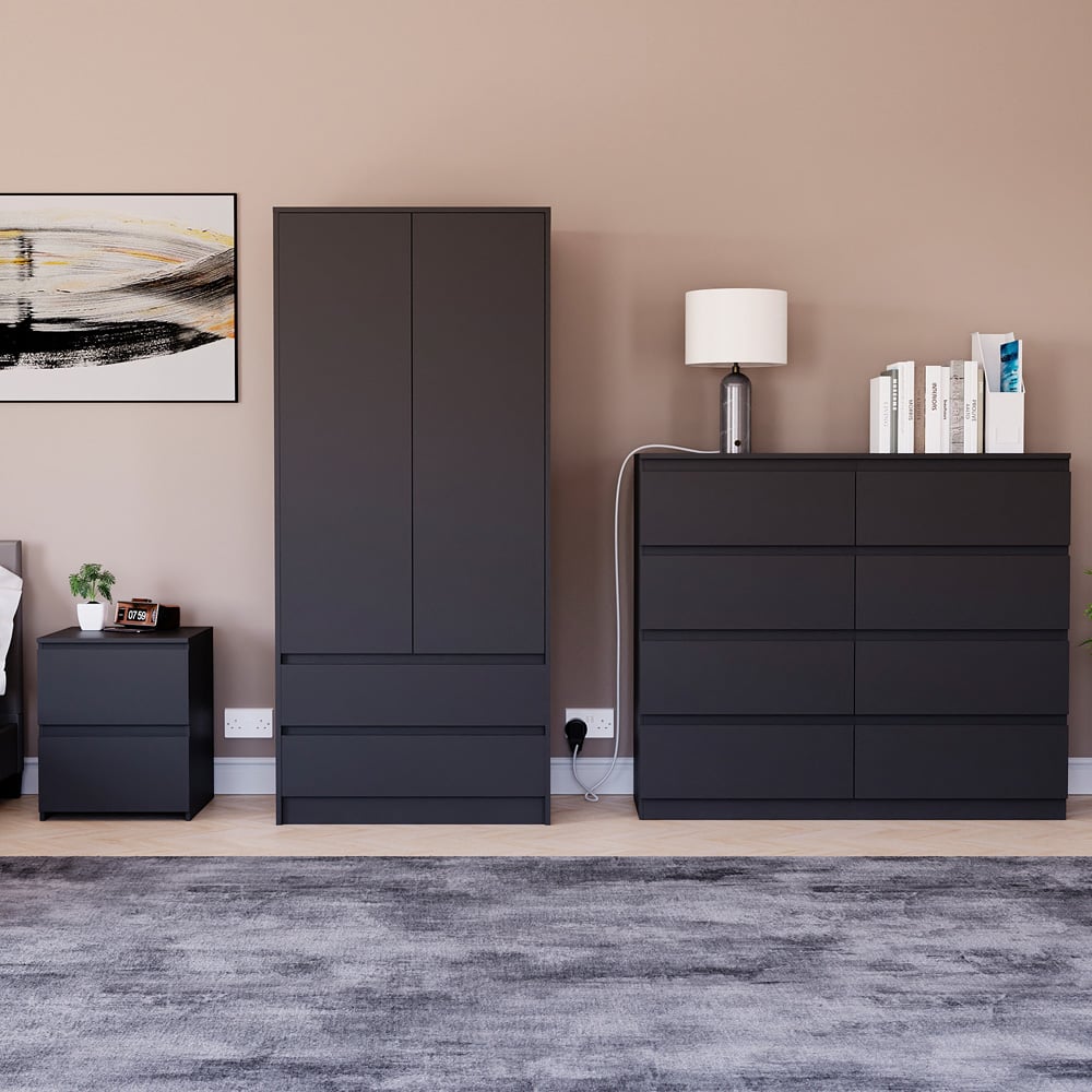 Vida Designs Denver Black 3 Piece Bedroom Furniture Set Image 1