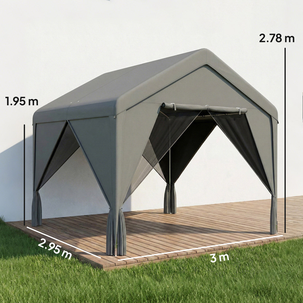 Outsunny 3 x 3m Dark Grey Gazebo with Netting and Curtain Image 9
