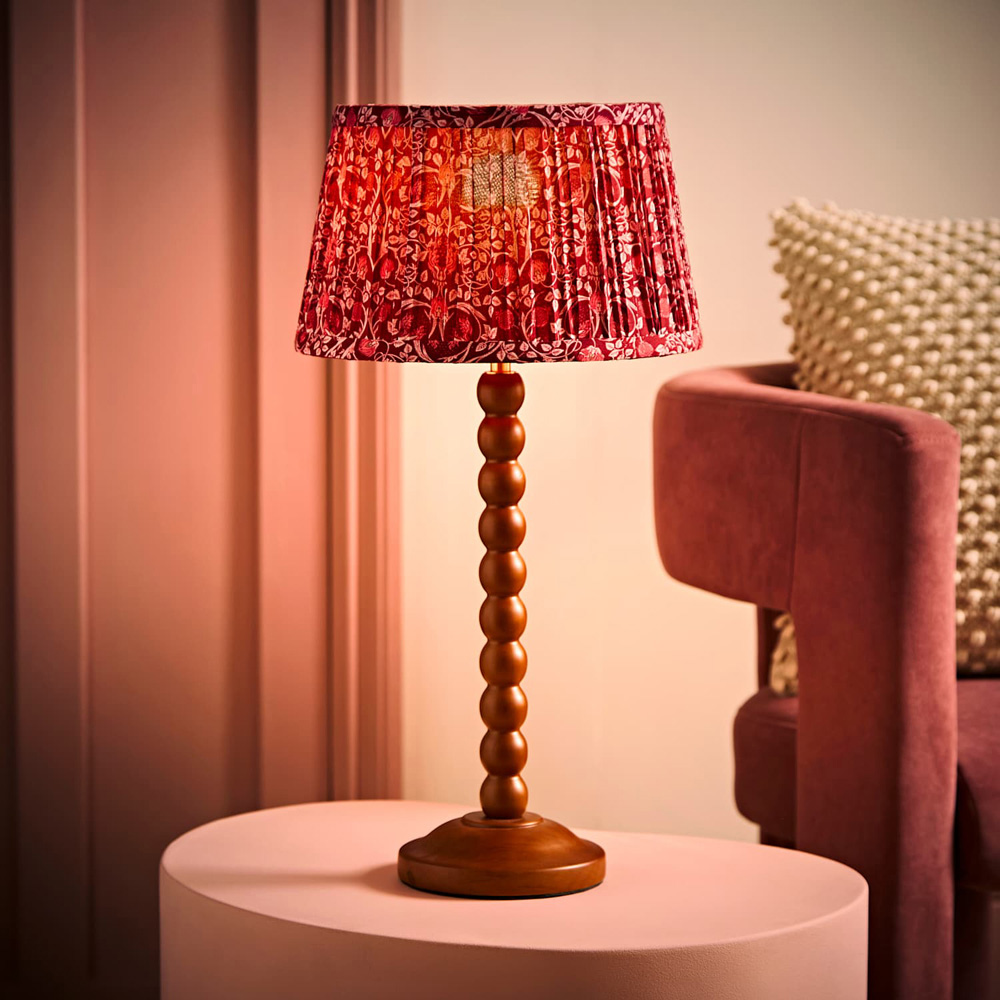 ValueLights Bobble Burgundy Pleated Shade Walnut Wooden Table Lamp with Bulb Image 2