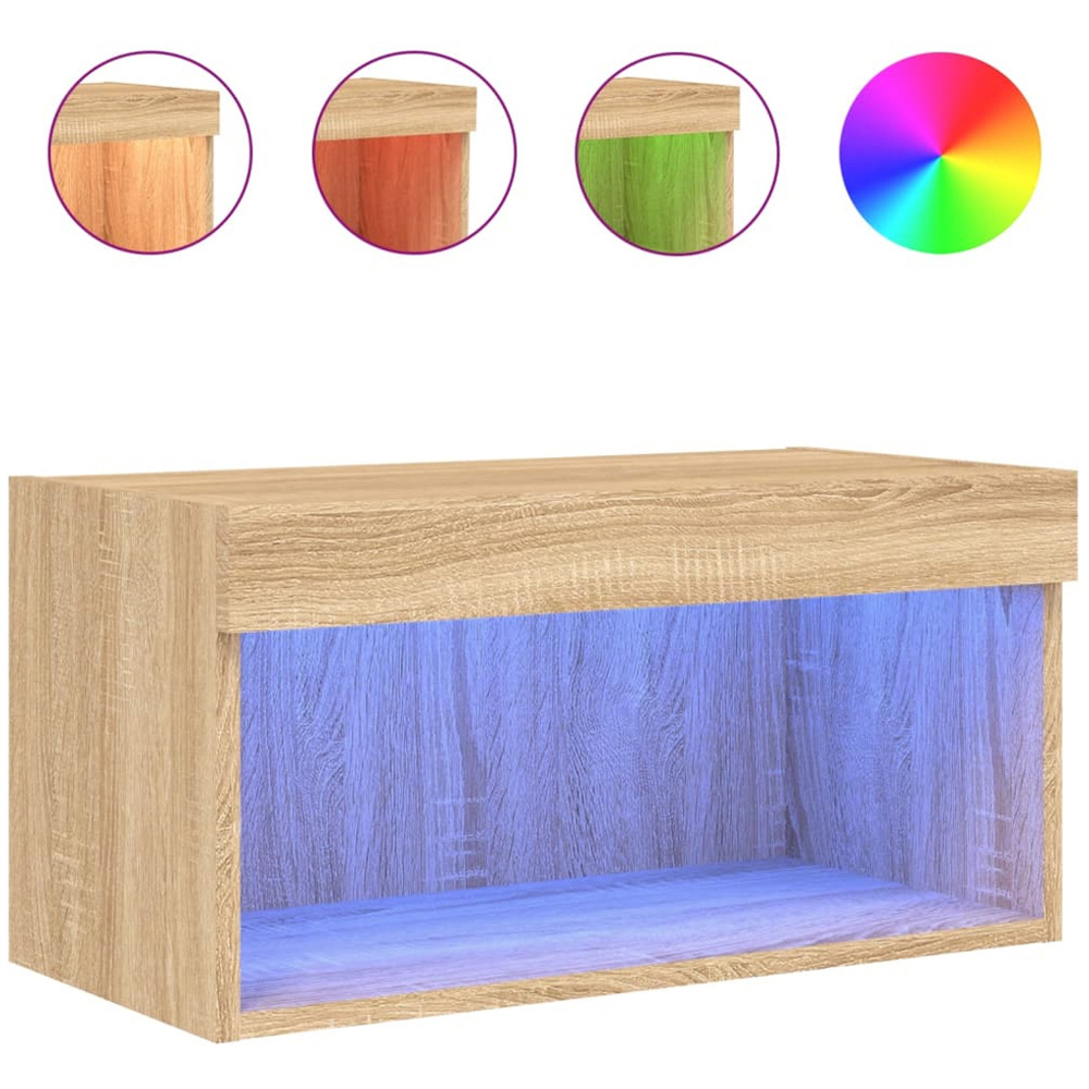 vidaXL Single Shelf Sonoma Oak Wall Mounted TV Cabinet with LED Lights Image 1