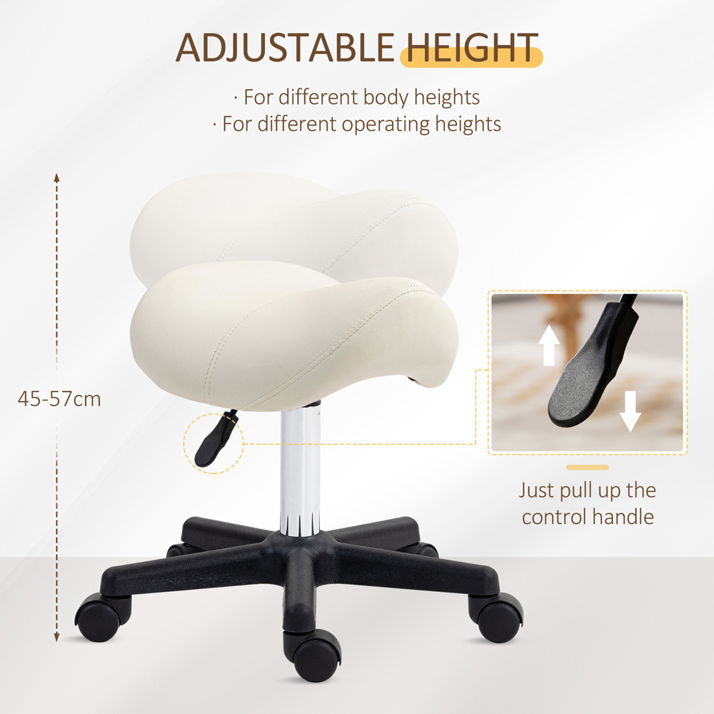 Portland White Adjustable Rolling Salon Saddle Stool Image 8