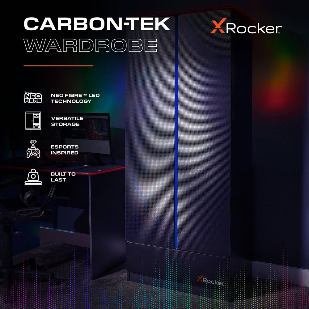 X Rocker Carbon-Tek 2 Door Grey and Blue Wardrobe with Neo Fibre LED Lights Image 8