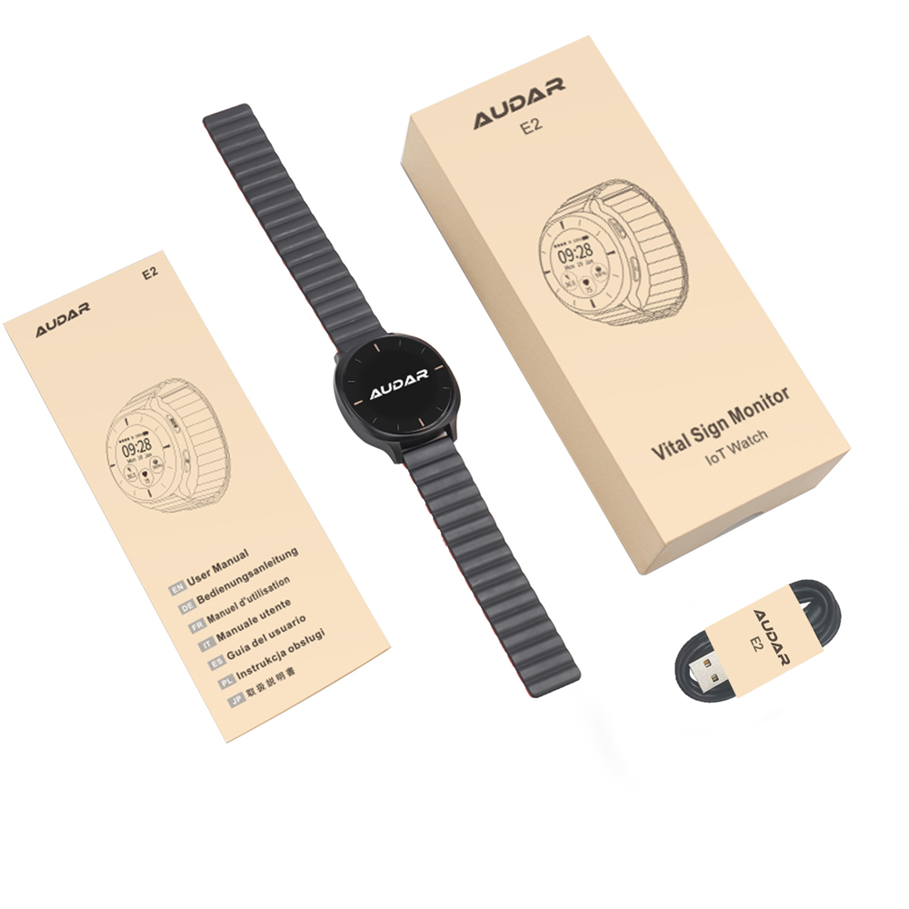 Audar E2-CB Charcoal and Black IoT Vital Sign Monitor Watch with Fall Detection and GPS SOS Alerts Image 5