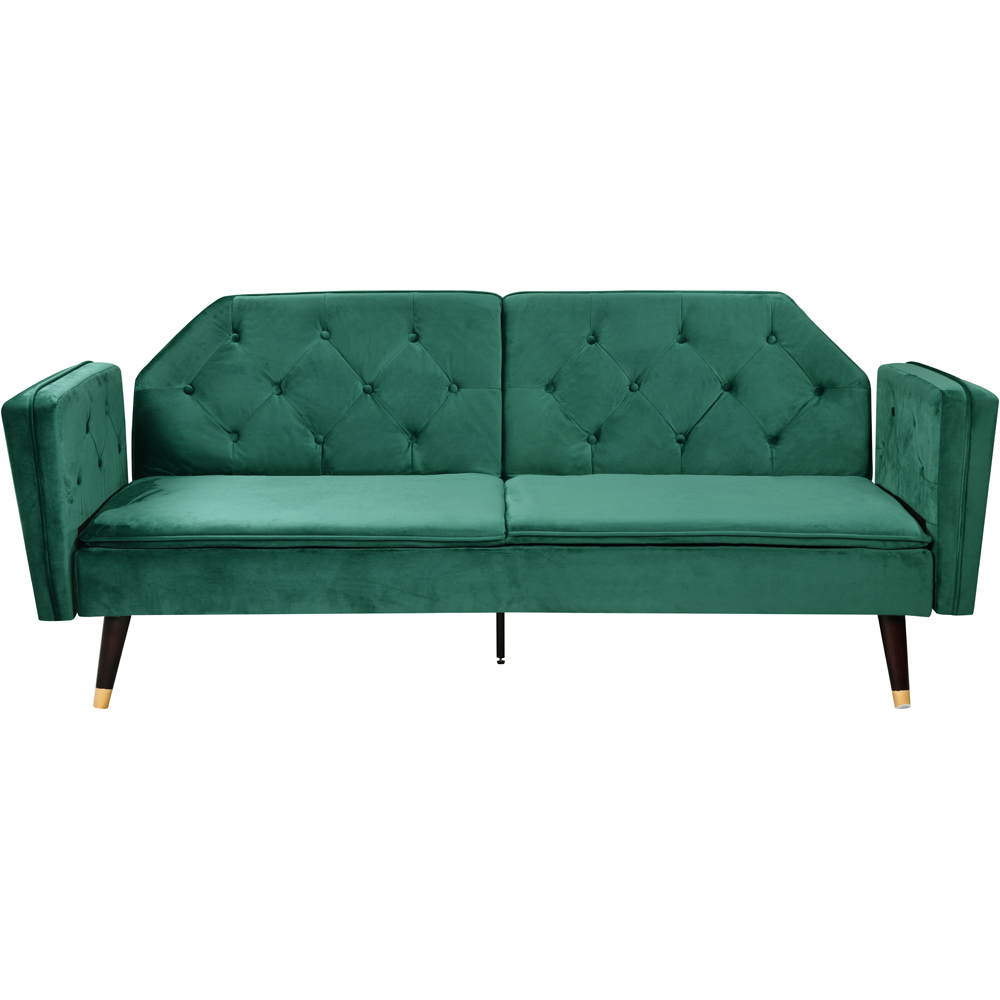 Comfy Living 3 Seater Green and Gold Plush Velvet Tufted Sofa Bed Image 2