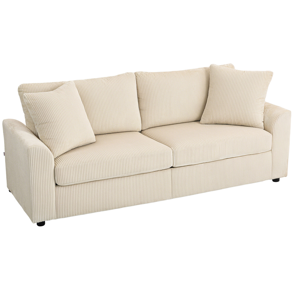HOMCOM 3 Seater Cream Upholstered Jumbo Cord Sofa Image 2