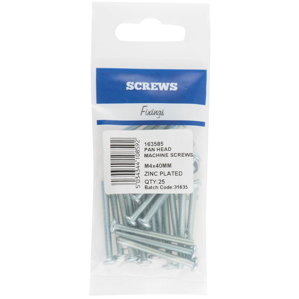 Hiatt M4 40mm Zinc Plated Pan Head Machine Screws 25 Pack Image 1