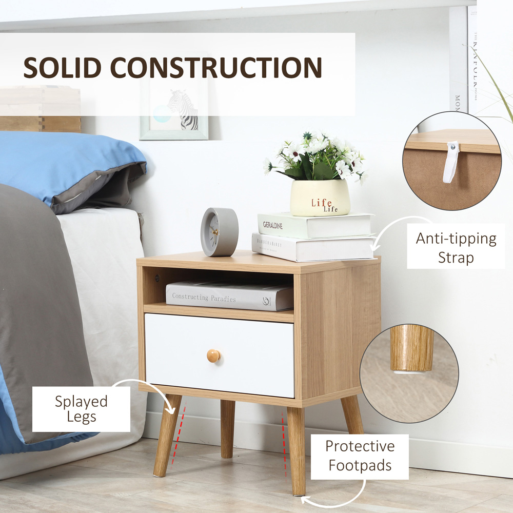 Portland Single Drawer White and Natural Bedside Table Image 6