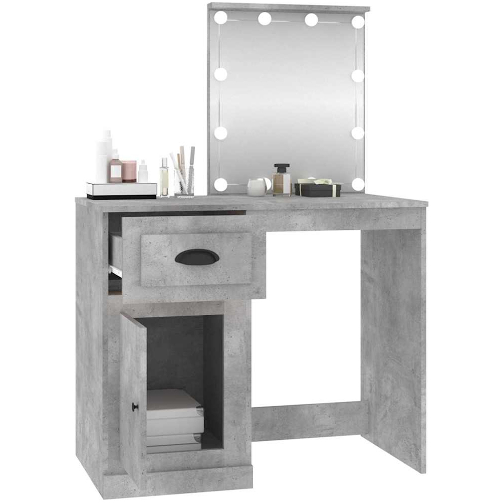 vidaXL Single Door Single Drawer Concrete Grey Dressing Table with LED Mirror Image 5