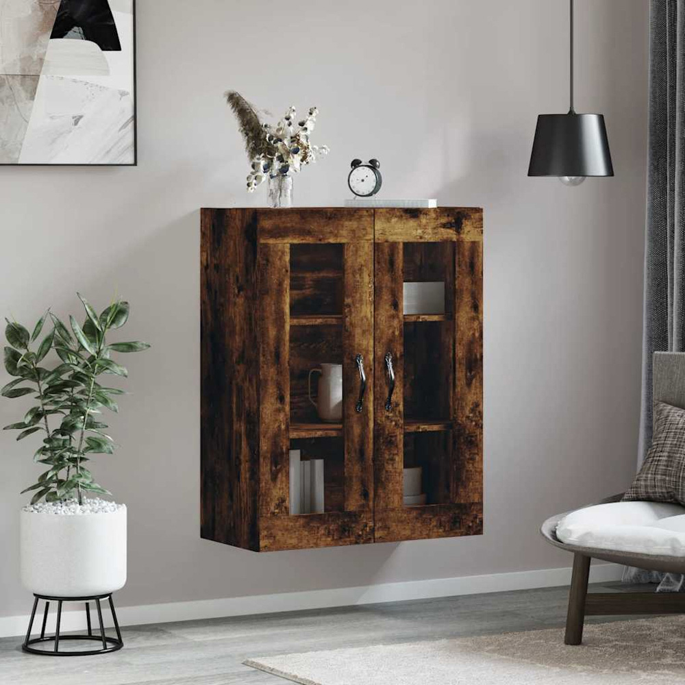 vidaXL 2 Glass Door Smoked Oak Wall Mounted Cabinet Image 3
