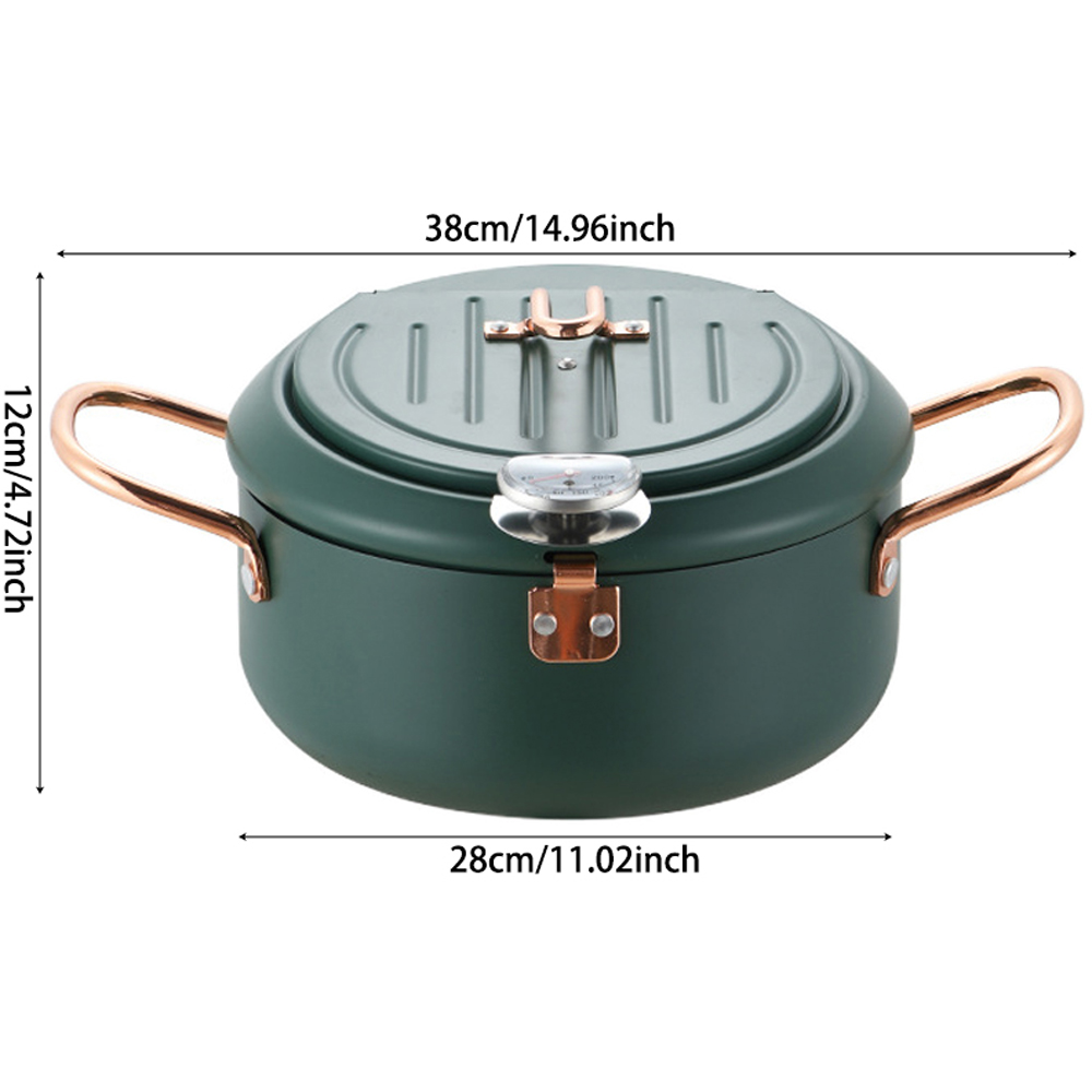Living and Home Green Japanese-Style Tempura Deep Frying Pot with Thermometer Image 8