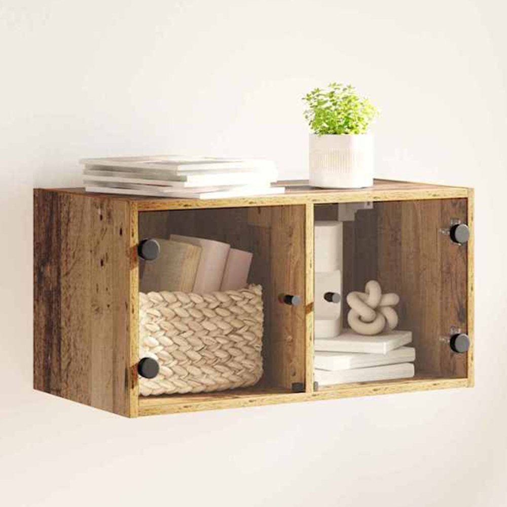 vidaXL 2 Glass Door Old Wood Wall Cabinet Image 1