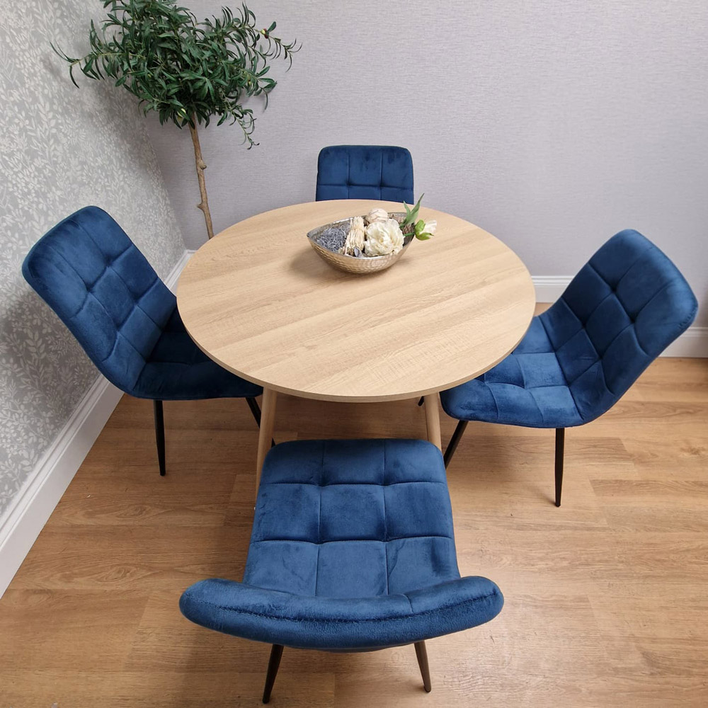 Kosy Koala 4 Seater Velvet Round Dining Set Blue Image 5