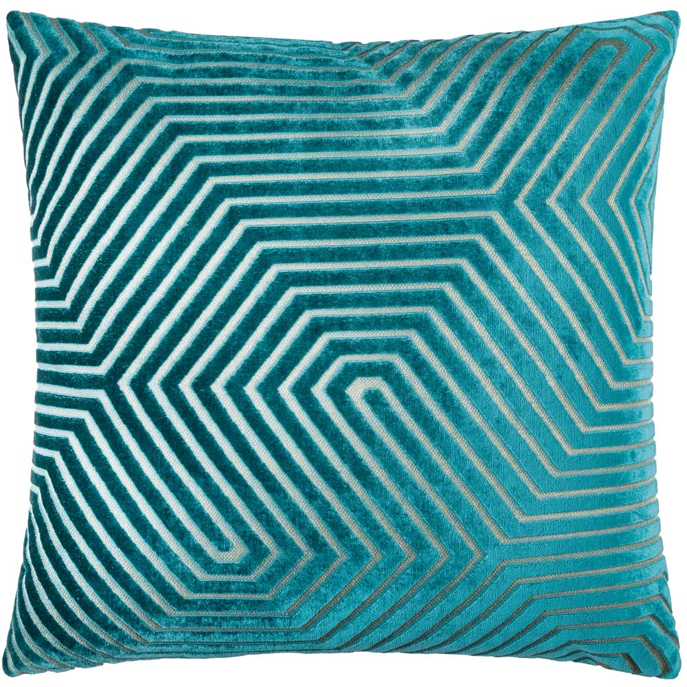 Paoletti Christmas Evoke Teal Cut Velvet Cushion 55 x 55cm Image 1