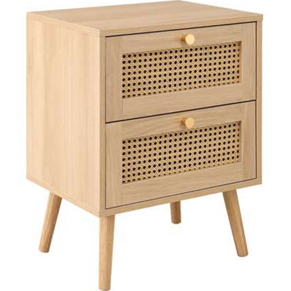 Croxley 2 Drawer Oak Rattan Bedside Cabinet Image 2
