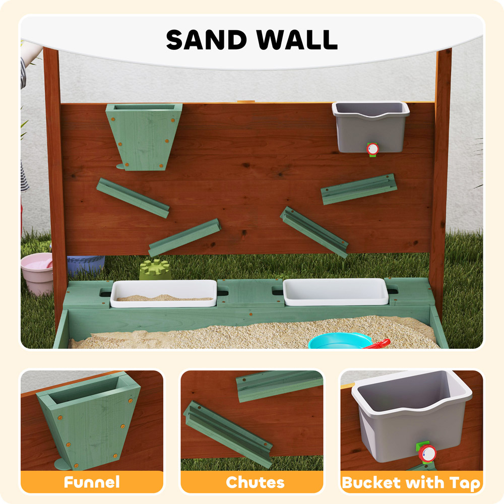 AIYAPLAY Kids Green Wooden Sandpit with Canopy Image 4