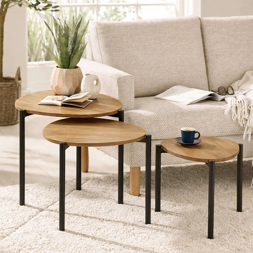 Julian Bowen Lorette Oak Effect Teardrop Nest of Tables Set of 3 Image 8