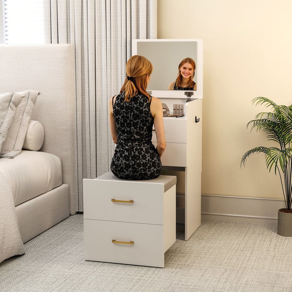 HOMCOM 4 Drawer 3 in 1 Mirror Dressing Table with Cushioned Stool Image 4