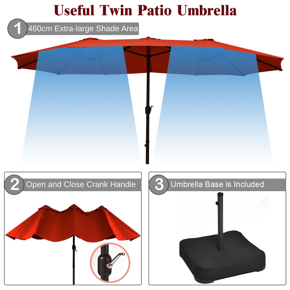 Costway Wine Patio Double Sided Parasol 4.6m Image 8
