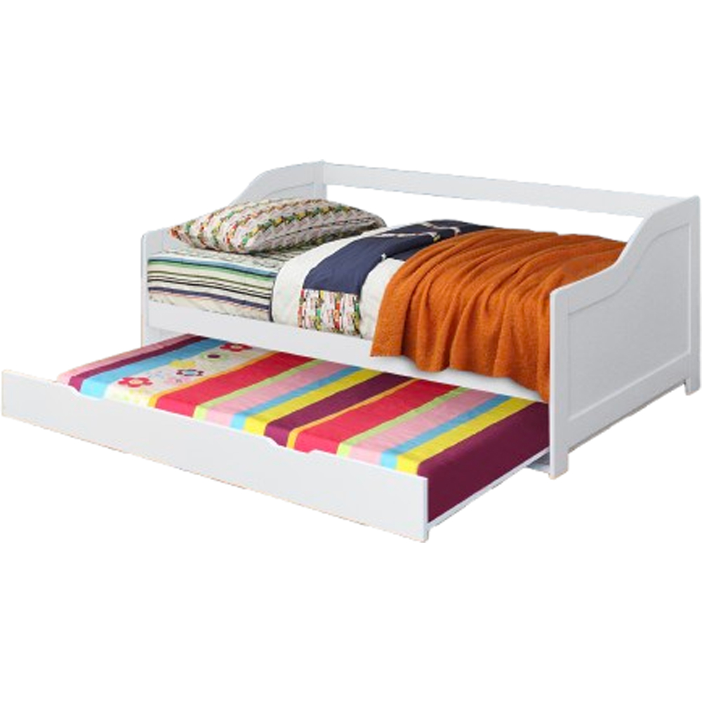 Comfy Living Single White Wooden Bed with Trundle Image 2