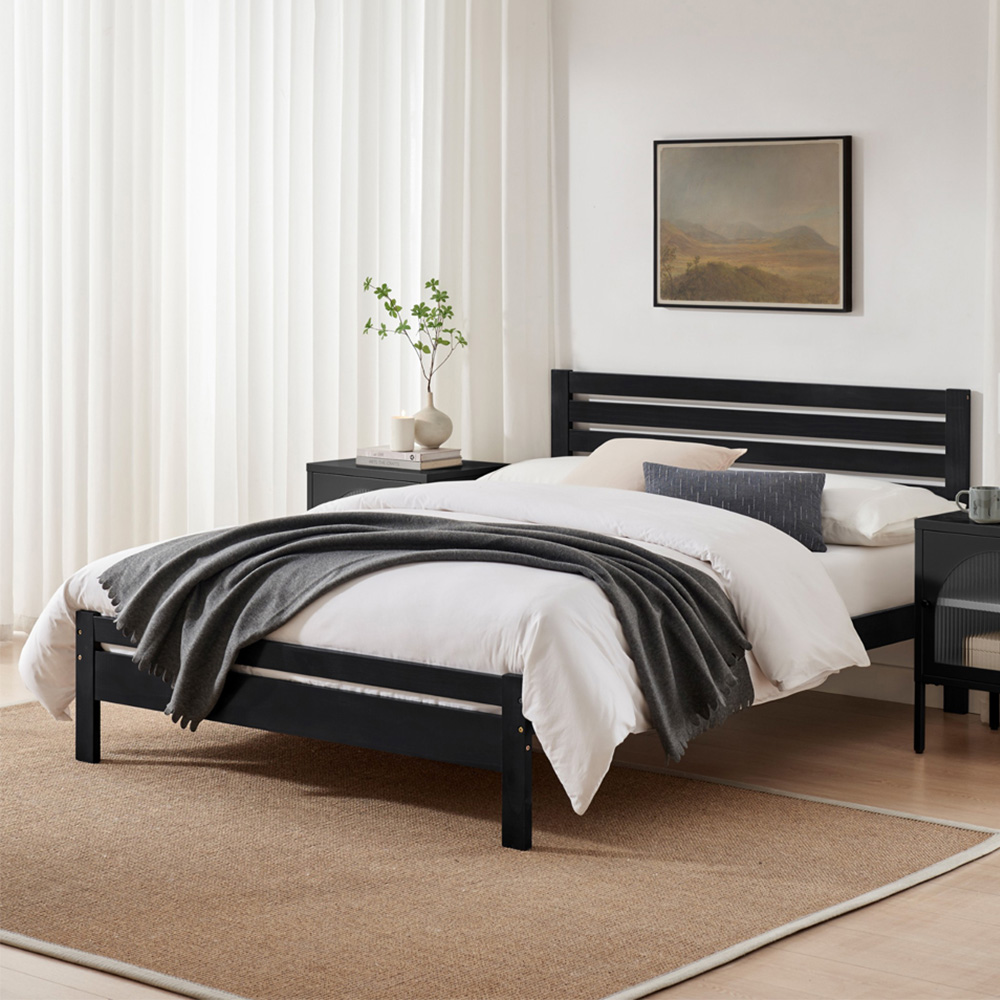 Furniturebox Cadhla Double Dark Grey Solid Pine Bed Frame Image 1