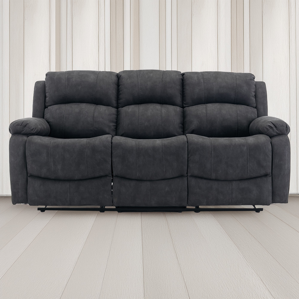Furniture One 3 Seater Dark Grey Full Fabric Manual Recliner Sofa Image 1