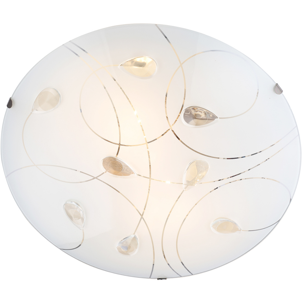 Happy Homewares Opal White Glass Flush Ceiling Light with Crystal Drops Image 3
