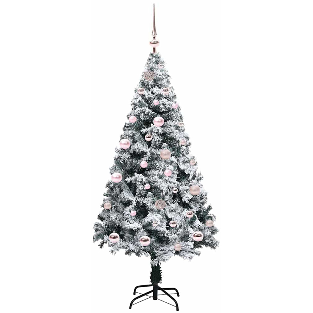 vidaXL Pre-Lit Pink Baubles White Artificial Christmas Tree 5ft Image 4