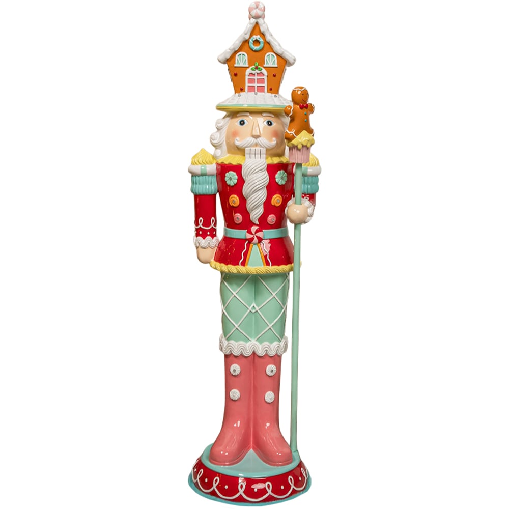 The Christmas Centre Red and Blue Gingerbread LED Lights Nutcracker 4ft Image 1