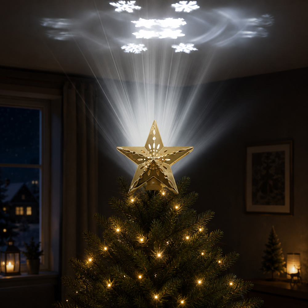 Festive Christmas Gold Cut-Out Snowflake Design Star Tree Topper Image 5