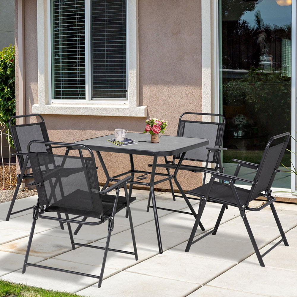 Outsunny 4 Seater Garden Dining Set with Umbrella Hole Grey Image 1