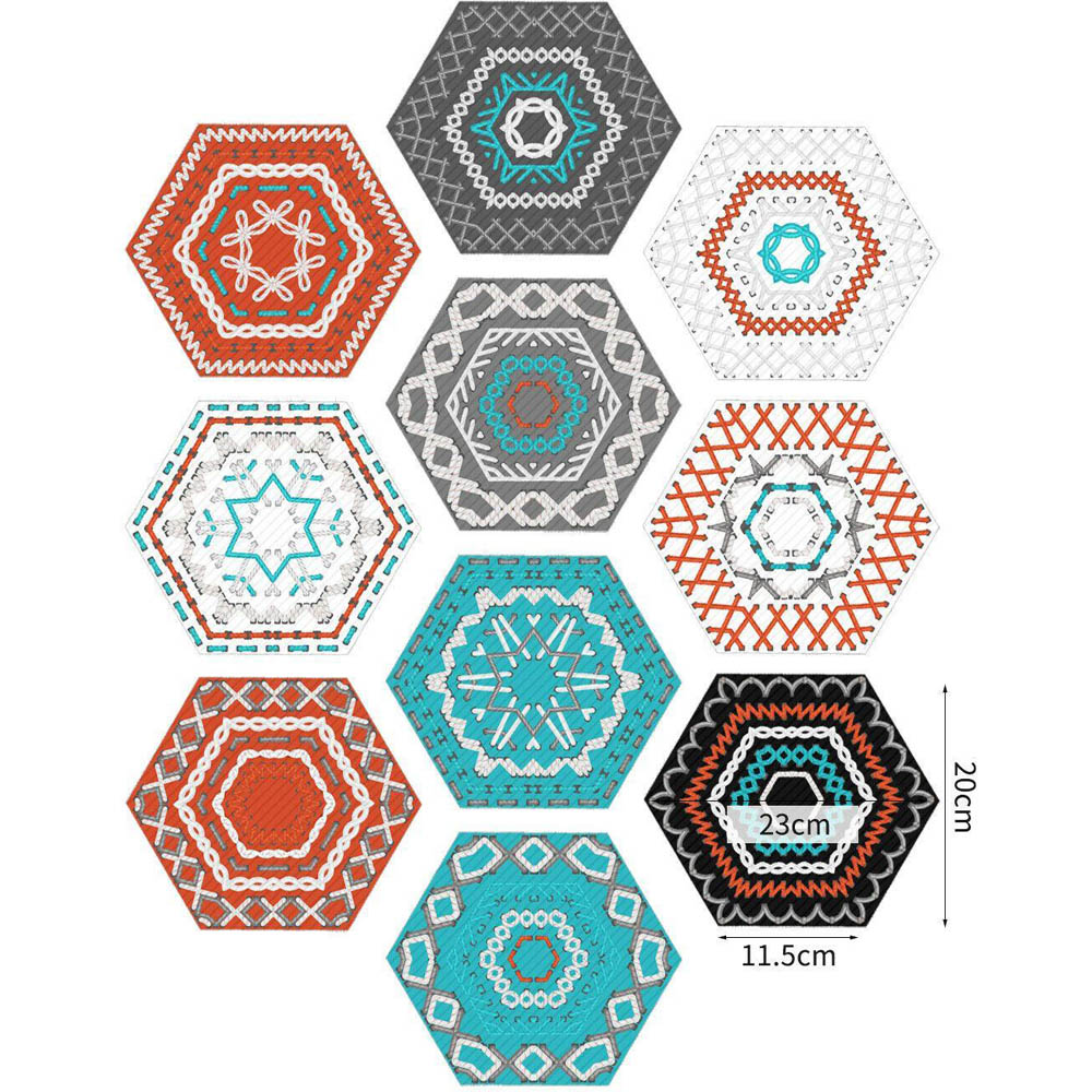 Walplus Stitches and Patches Hexagon Floor Tile Stickers 10 Pack Image 5