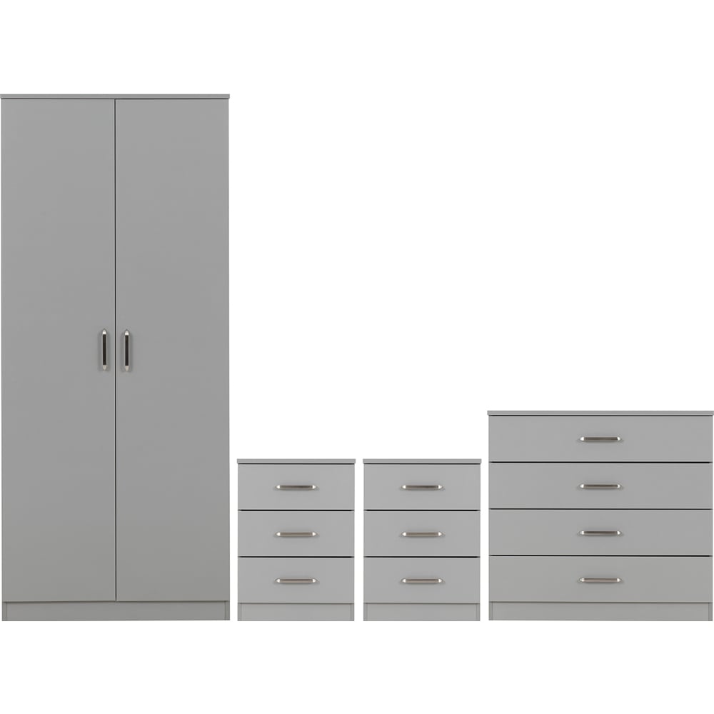 Seconique Dakota 2 Door Wardrobe Light Grey Bedroom Furniture Set Image 2