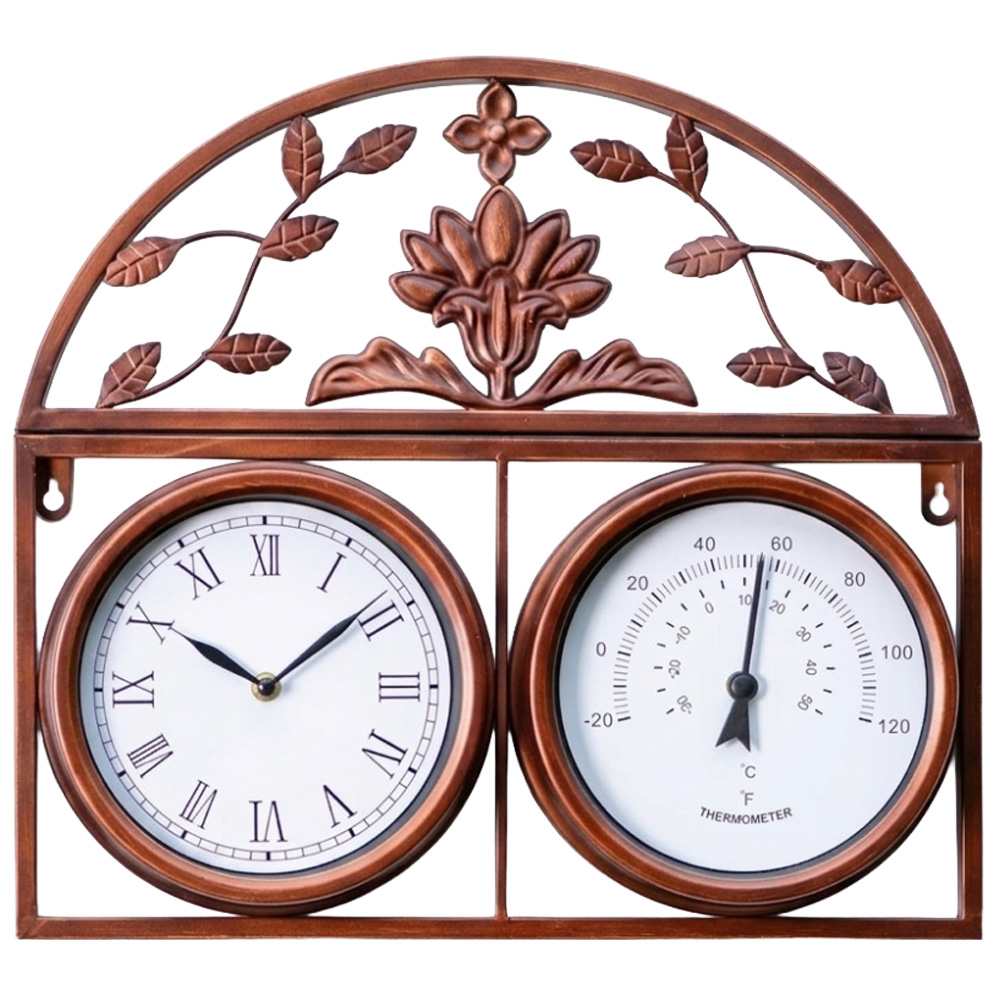 Garden Gear Garden Copper Wall Clock and Thermometer 45 x 44cm Image 1