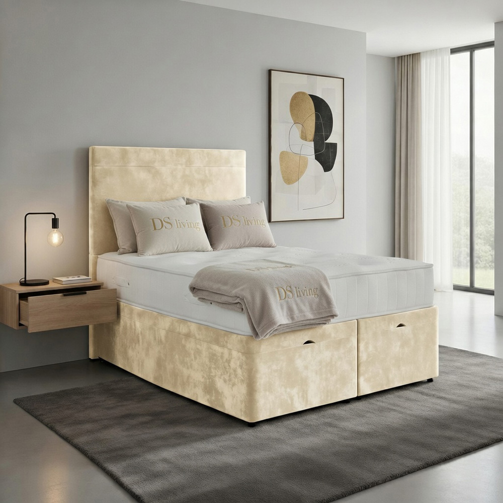 DS Living Muse Double Cream Plush Velvet Divan Bed Image 5