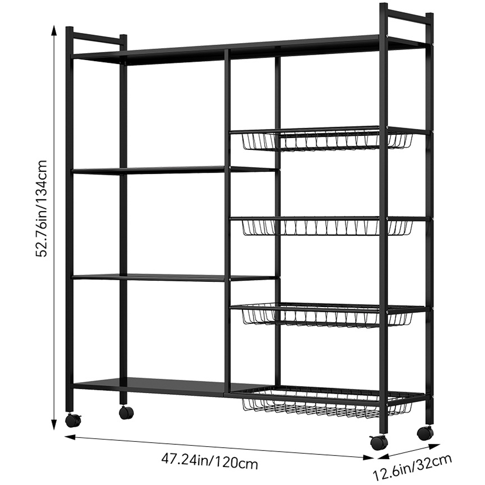 Living and Home 4-Tier Black Microwave Storage Rack on Wheel Image 8