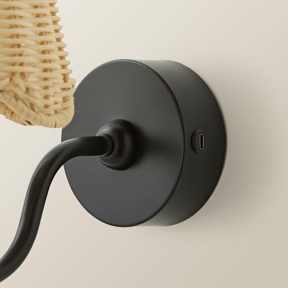 ValueLights Lowe Rattan Taper Shade Black Portable Rechargeable Wall Light with Bulb Image 5