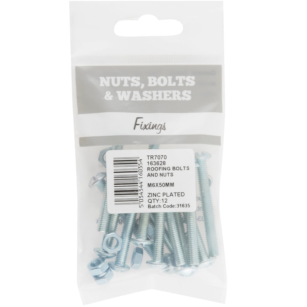 Hiatt M6 x 50mm Roofing Bolts and Nuts 12 Pack Image 1