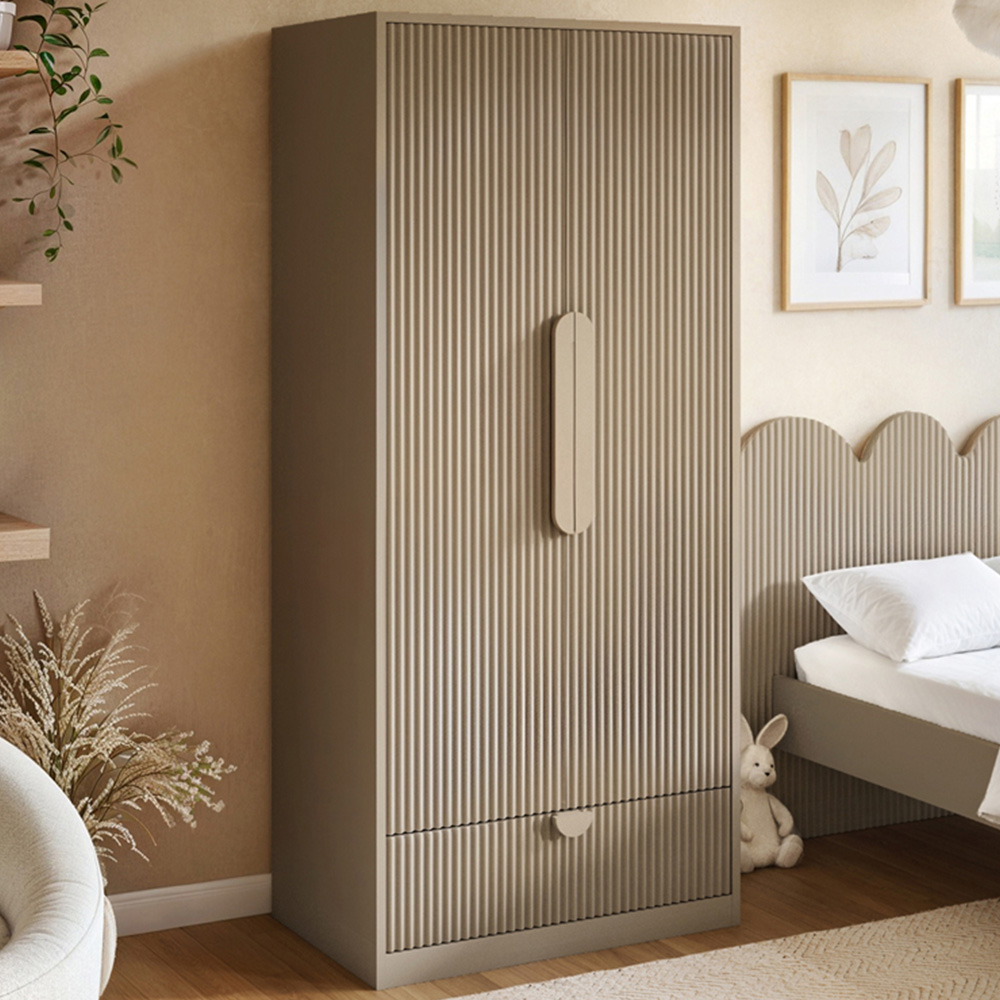 Flair Calista 2 Door Single Drawer Dark Beige Ribbed Wardrobe Image 1