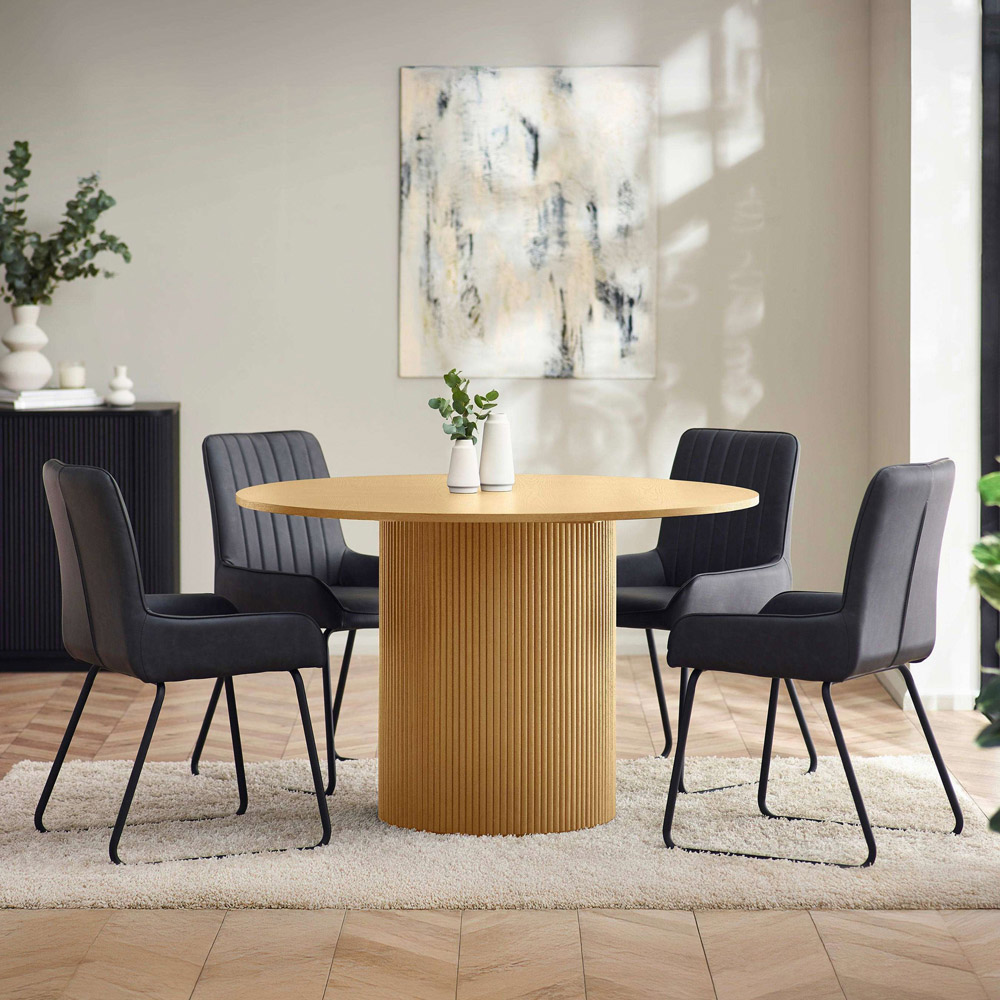 Julian Bowen Louis 4 Seater Light Oak Fluted Round Dining Table Image 9