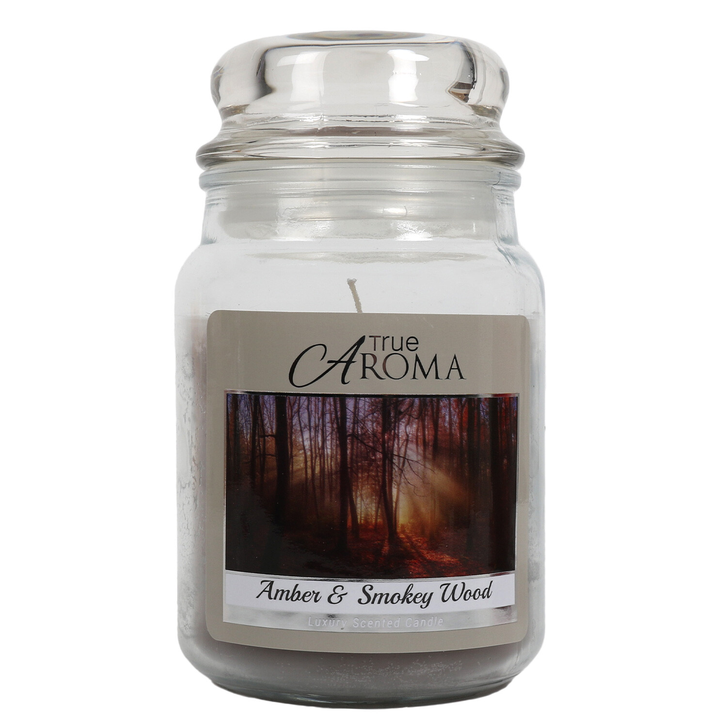 Amber & Smokey Wood Large Mason Jar Candle - Grey Image