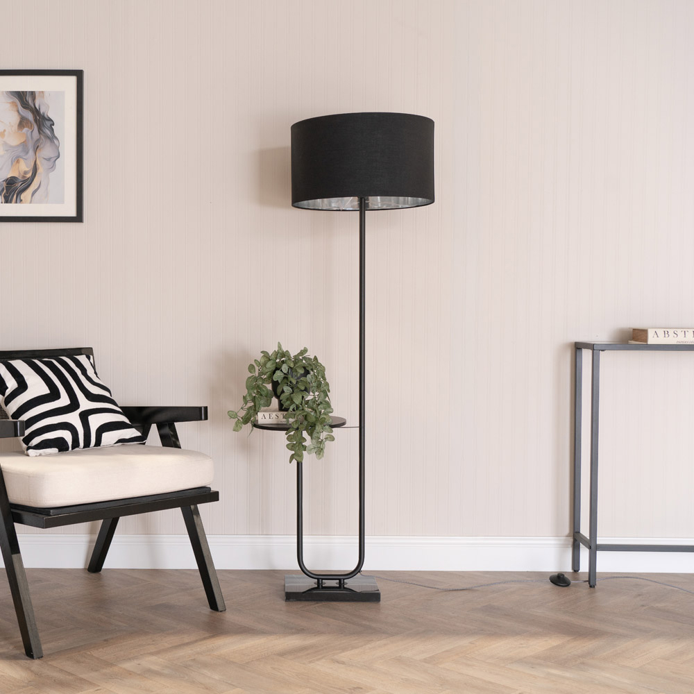 ValueLights Tavel Black LED Floor Lamp Table with Black and Chrome Lamp Shade Image 2
