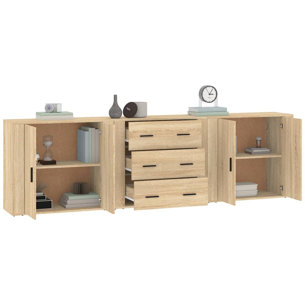 vidaXL 4 Door 3 Drawer Sonoma Oak Sideboard 3 Piece Image 3